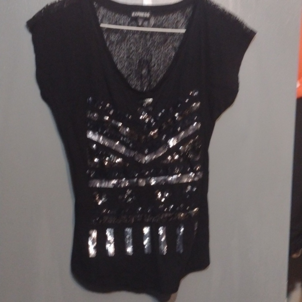 Express black sequence lace back shirt size xs